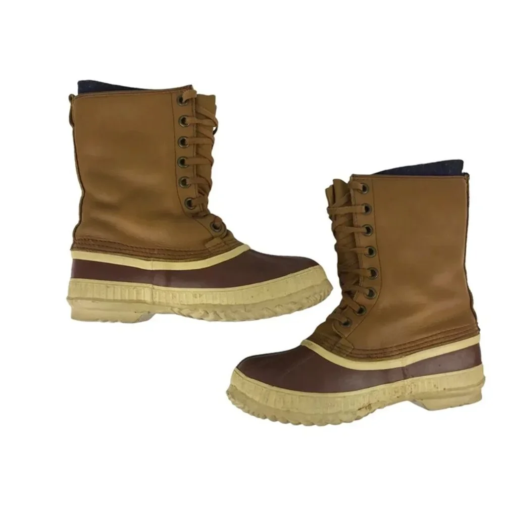 Sorel Womens Premium Kaufman Brown Beige Cheyenne Leather Snow‎ Boots Size US 6